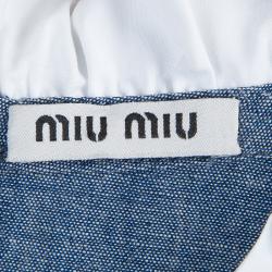 Pre Owned Miu Miu Blue Cotton Chambray Contrast Bib Sleeveless Top M