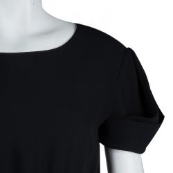 Pre Owned فستان ميو ميو أسود بطيات وحزام أكمام قصيرة S