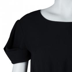 Pre Owned فستان ميو ميو أسود بطيات وحزام أكمام قصيرة S