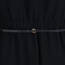 Pre Owned فستان ميو ميو أسود بطيات وحزام أكمام قصيرة S