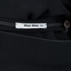 Pre Owned فستان ميو ميو أسود بطيات وحزام أكمام قصيرة S