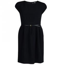 Miu Miu Black Cap Sleeve Belted Dress S