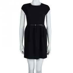 Miu Miu Black Cap Sleeve Belted Dress S