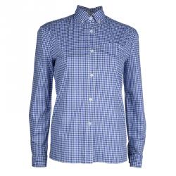 Pre Owned Miu Miu Blue Gingham Checked Long Sleeve Buttondown Cotton Shirt S