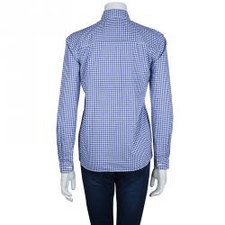 Pre Owned Miu Miu Blue Gingham Checked Long Sleeve Buttondown Cotton Shirt S