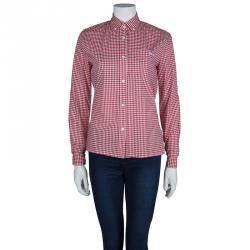 Miu Miu Red Gingham Checked Long Sleeve Buttondown Cotton Shirt S