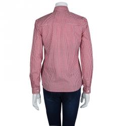 Miu Miu Red Gingham Checked Long Sleeve Buttondown Cotton Shirt S