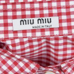 Miu Miu Red Gingham Checked Long Sleeve Buttondown Cotton Shirt S