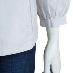 Miu Miu Grey Cotton Gathered Long Sleeve Blouse L