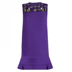 Miu Miu Purple Metal Flower Embellished Sleeveless Wool Dress S