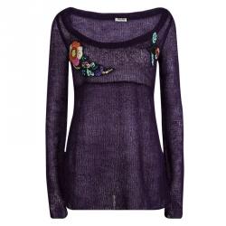 Miu Miu Purple Mohair Loose Knit Embroidered Sweater M