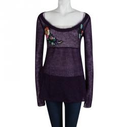 Miu Miu Purple Mohair Loose Knit Embroidered Sweater M