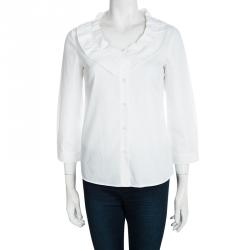 Pre Owned قميص ميو ميو قطن أبيض بياقة مكشكشة S