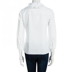 Pre Owned قميص ميو ميو قطن أبيض بياقة مكشكشة S