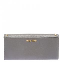 Miu Miu Grey Leather Bow Embellished Continental Wallet