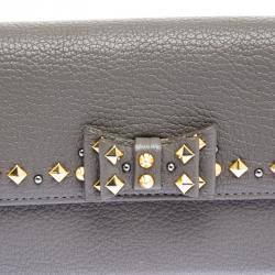 Miu Miu Grey Leather Bow Embellished Continental Wallet