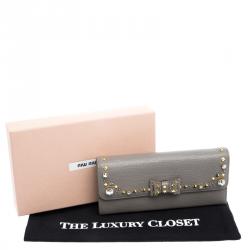 Miu Miu Grey Leather Bow Embellished Continental Wallet
