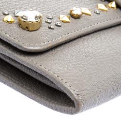 Miu Miu Grey Leather Bow Embellished Continental Wallet