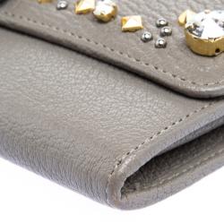 Miu Miu Grey Leather Bow Embellished Continental Wallet