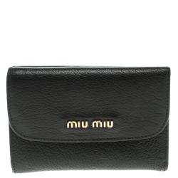 Miu Miu Black Leather Madras Compact Wallet