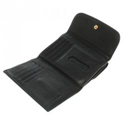 Miu Miu Black Leather Madras Compact Wallet