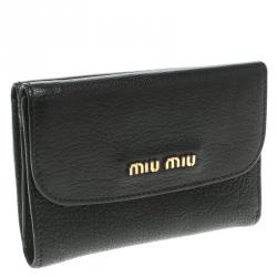 Miu Miu Black Leather Madras Compact Wallet