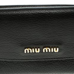 Miu Miu Black Leather Madras Compact Wallet