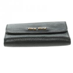 Miu Miu Black Leather Madras Compact Wallet