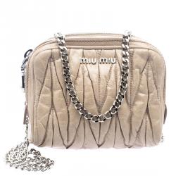 Miu Miu Beige Matelasse Leather Double Zip Chain Bag
