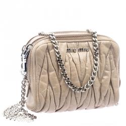 Miu Miu Beige Matelasse Leather Double Zip Chain Bag