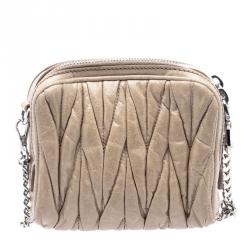 Miu Miu Beige Matelasse Leather Double Zip Chain Bag