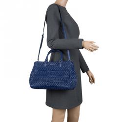 Pre Owned Miu Miu Blue Matelasse Leather Top Handle Bag