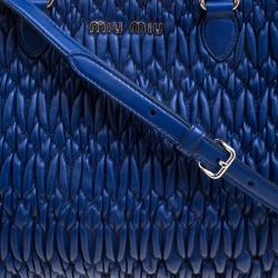 Pre Owned Miu Miu Blue Matelasse Leather Top Handle Bag