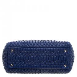 Pre Owned Miu Miu Blue Matelasse Leather Top Handle Bag