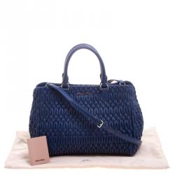Pre Owned Miu Miu Blue Matelasse Leather Top Handle Bag