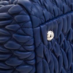 Pre Owned Miu Miu Blue Matelasse Leather Top Handle Bag