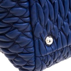Pre Owned Miu Miu Blue Matelasse Leather Top Handle Bag