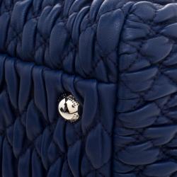 Pre Owned Miu Miu Blue Matelasse Leather Top Handle Bag