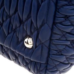 Pre Owned Miu Miu Blue Matelasse Leather Top Handle Bag