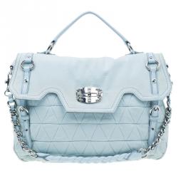 مملوكة مسبقًا Miu Miu Light Blue Fabric Quilted Turnlock Shoulder Bag