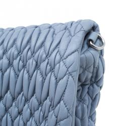 Pre Owned Miu Miu Light Blue Leather Crystal Matelasse Shoulder Bag