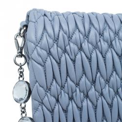Pre Owned Miu Miu Light Blue Leather Crystal Matelasse Shoulder Bag