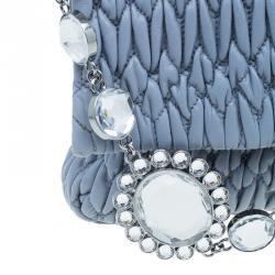 Pre Owned Miu Miu Light Blue Leather Crystal Matelasse Shoulder Bag