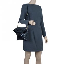 Pre Owned حقيبة ميو ميو  جلد سوداء لامعة كبيرة للكتف