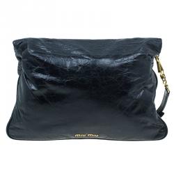 Pre Owned حقيبة ميو ميو  جلد سوداء لامعة كبيرة للكتف