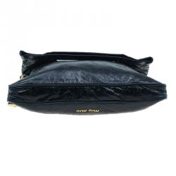 Pre Owned حقيبة ميو ميو  جلد سوداء لامعة كبيرة للكتف