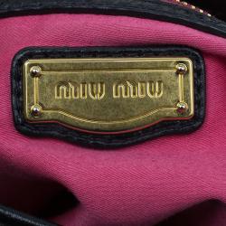 Pre Owned حقيبة ميو ميو  جلد سوداء لامعة كبيرة للكتف