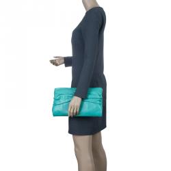 Pre Owned Miu Miu Tourqouis Leather Ruched Clutch