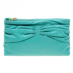 Pre Owned Miu Miu Tourqouis Leather Ruched Clutch