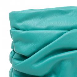 Pre Owned Miu Miu Tourqouis Leather Ruched Clutch